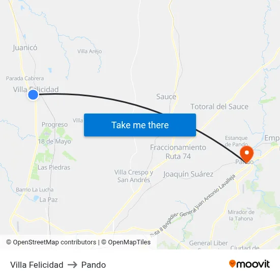 Villa Felicidad to Pando map