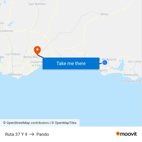 Ruta 37 Y 9 to Pando map