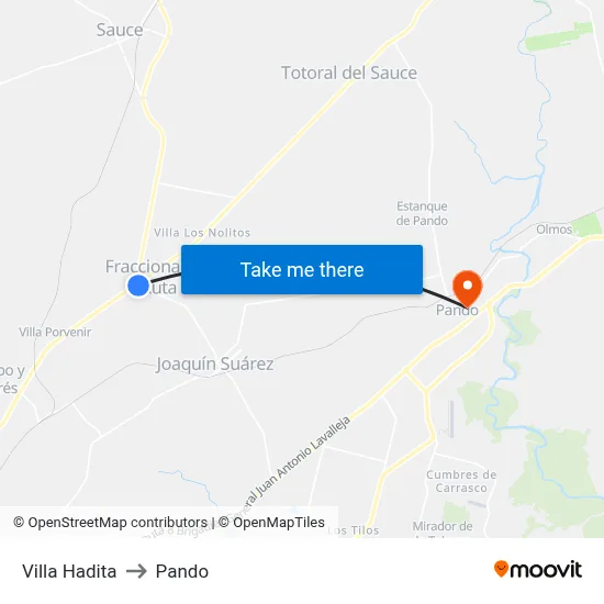 Villa Hadita to Pando map