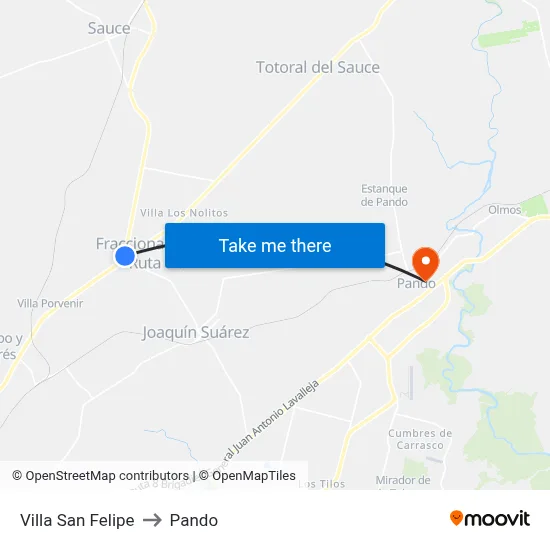 Villa San Felipe to Pando map