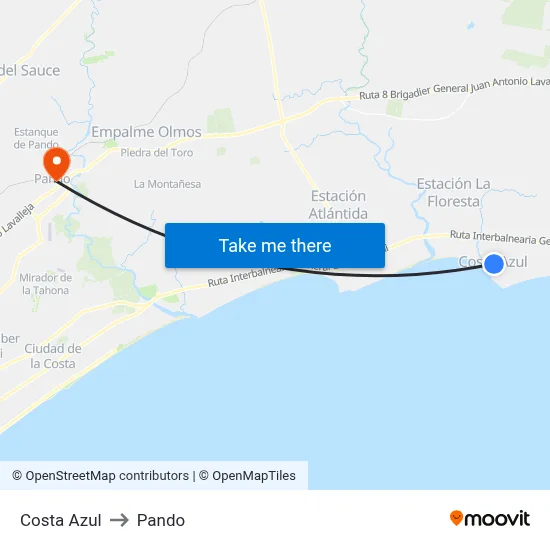 Costa Azul to Pando map