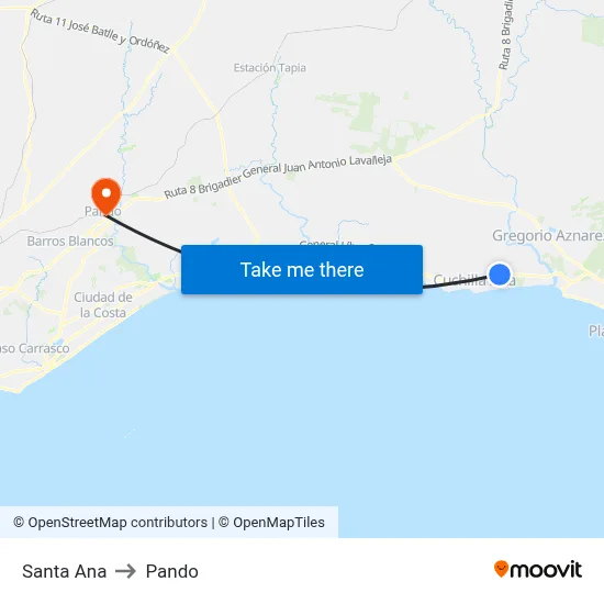 Santa Ana to Pando map