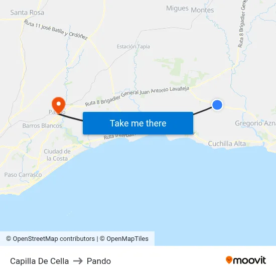 Capilla De Cella to Pando map