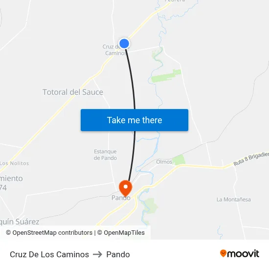 Cruz De Los Caminos to Pando map