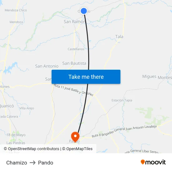 Chamizo to Pando map