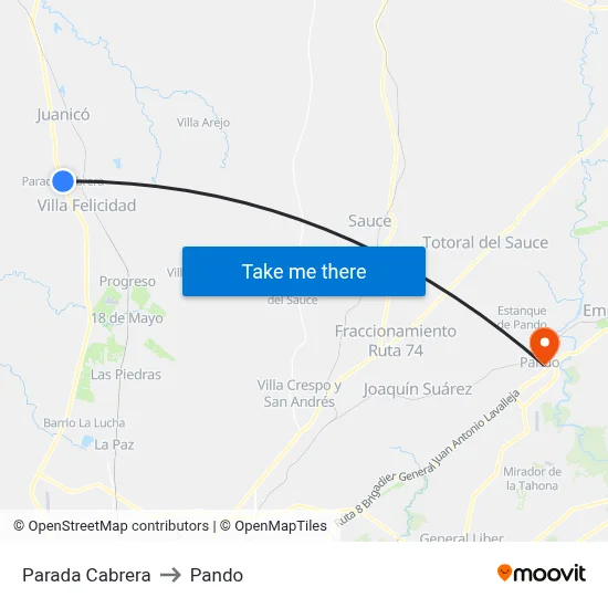 Parada Cabrera to Pando map