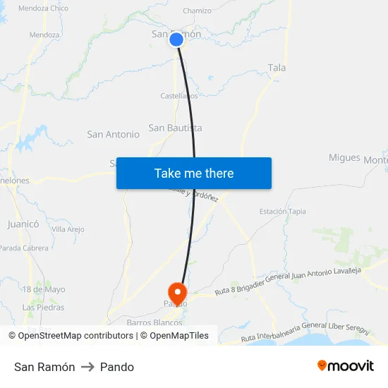 San Ramón to Pando map