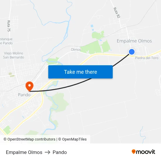 Empalme Olmos to Pando map
