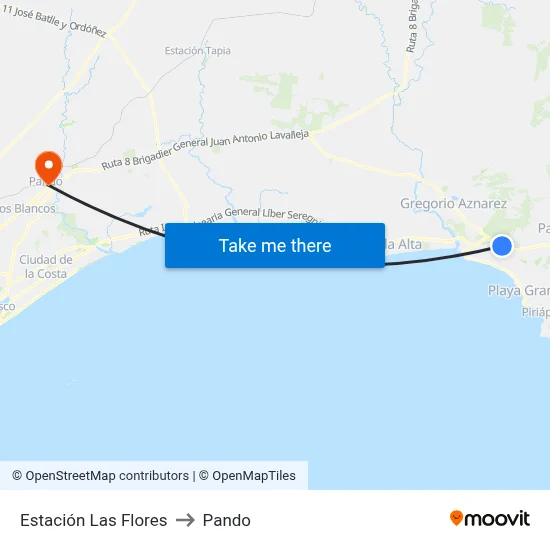 Estación Las Flores to Pando map