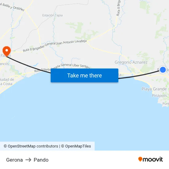 Gerona to Pando map