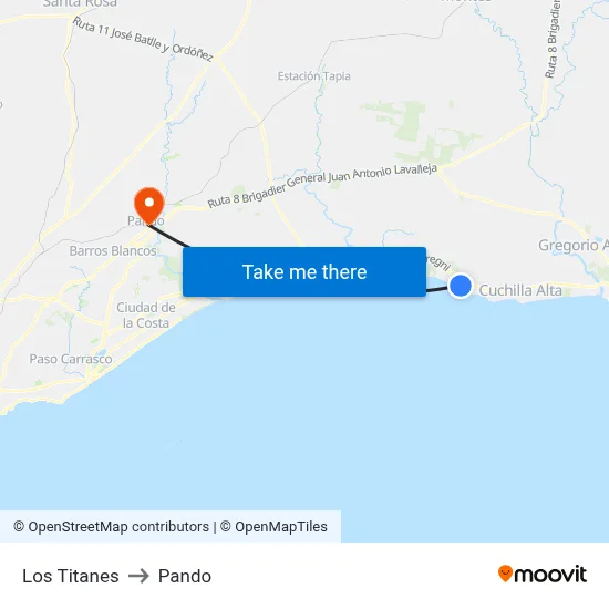 Los Titanes to Pando map