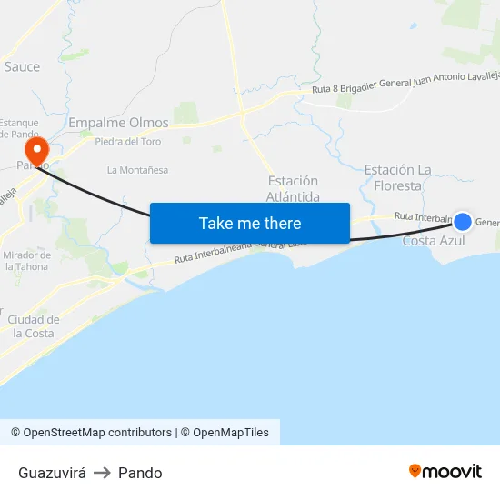 Guazuvirá to Pando map