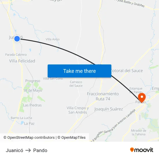 Juanicó to Pando map