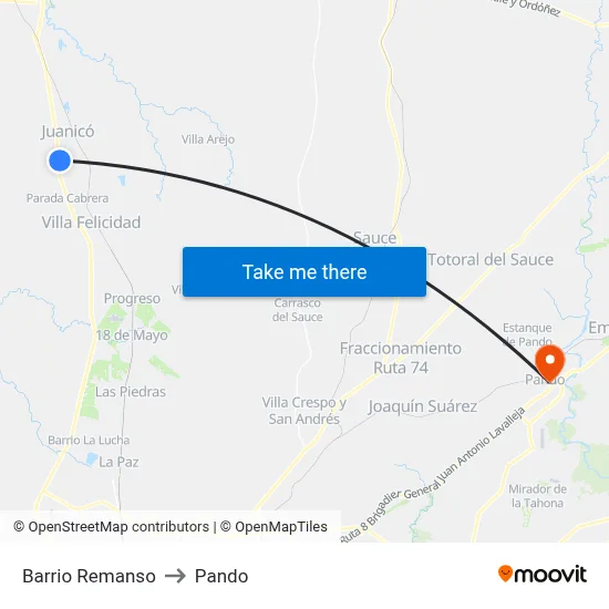 Barrio Remanso to Pando map