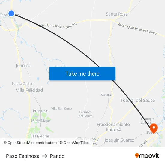 Paso Espinosa to Pando map