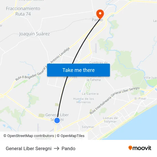 General Líber Seregni to Pando map