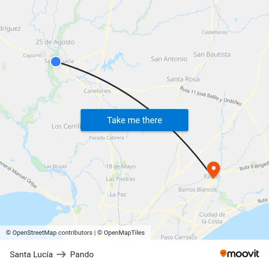 Santa Lucía to Pando map