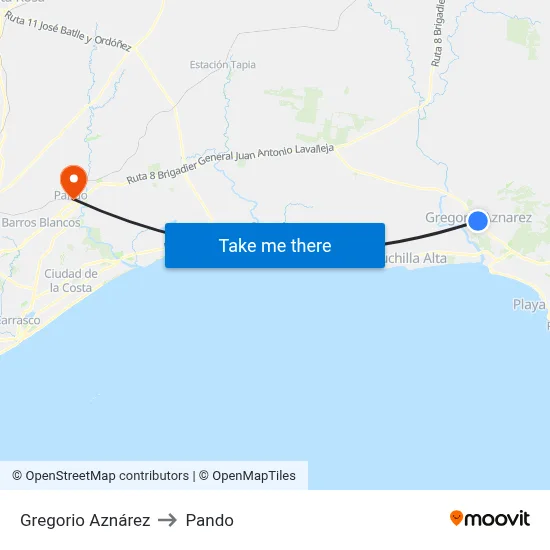 Gregorio Aznárez to Pando map