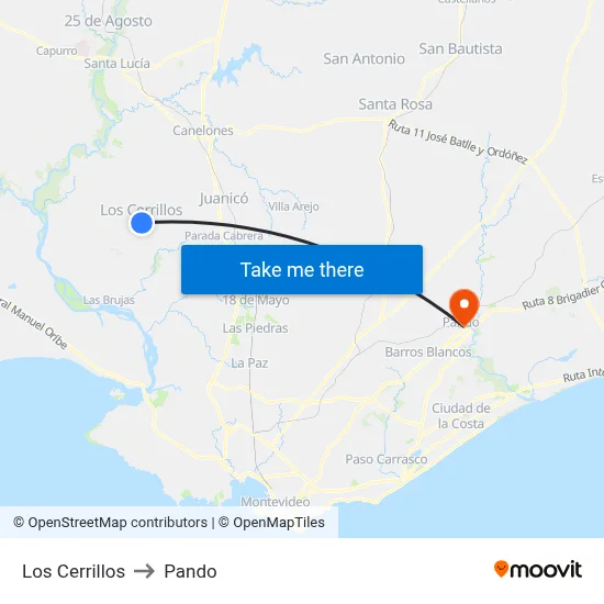 Los Cerrillos to Pando map