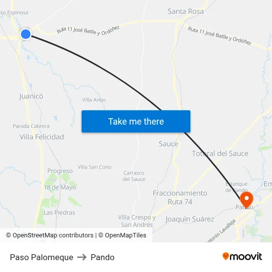 Paso Palomeque to Pando map