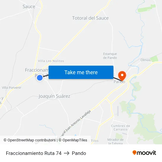 Fraccionamiento Ruta 74 to Pando map