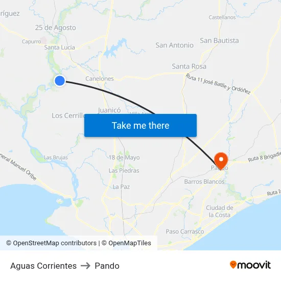Aguas Corrientes to Pando map