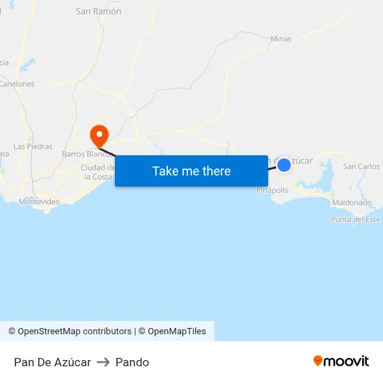 Pan De Azúcar to Pando map