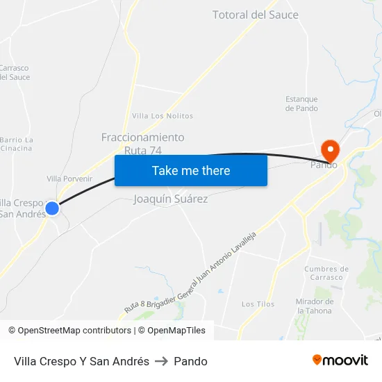 Villa Crespo Y San Andrés to Pando map