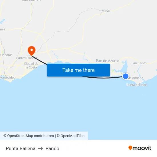 Punta Ballena to Pando map