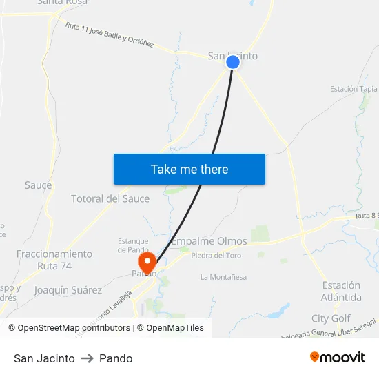 San Jacinto to Pando map