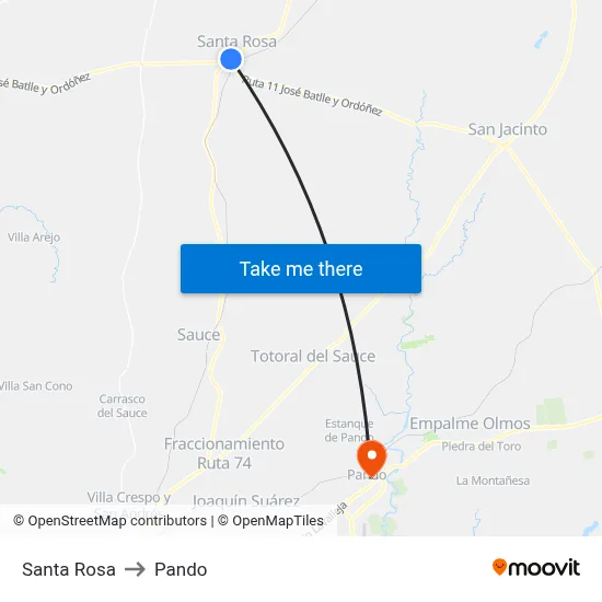 Santa Rosa to Pando map