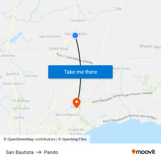 San Bautista to Pando map