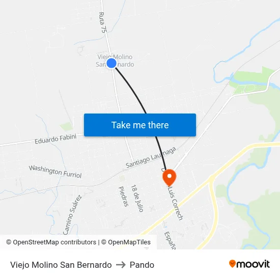 Viejo Molino San Bernardo to Pando map