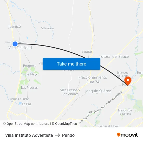 Villa Instituto Adventista to Pando map
