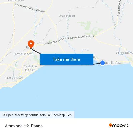 Araminda to Pando map