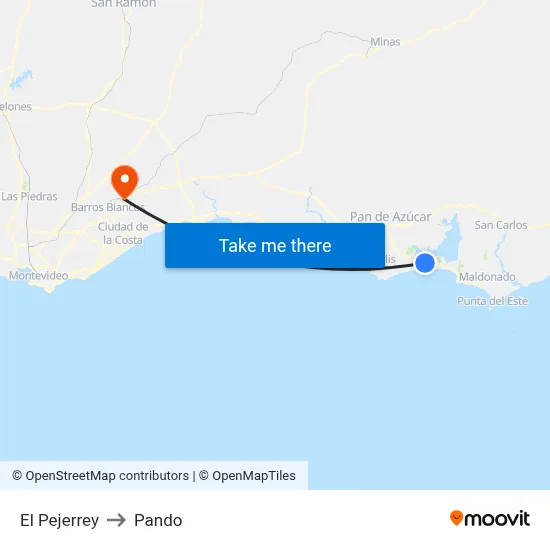 El Pejerrey to Pando map