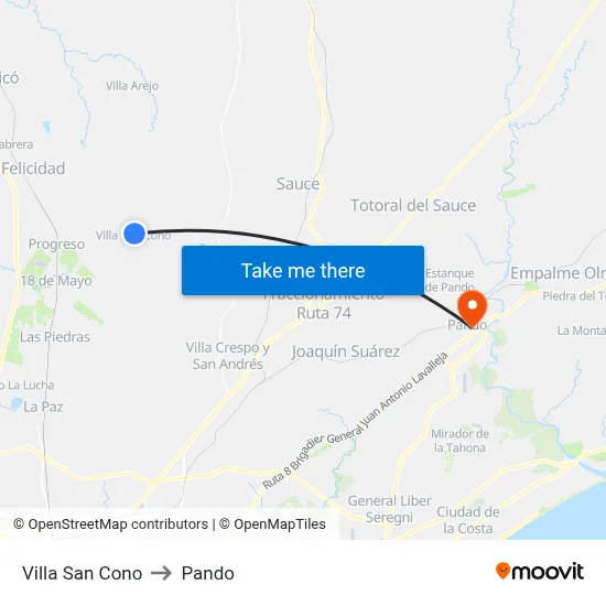 Villa San Cono to Pando map