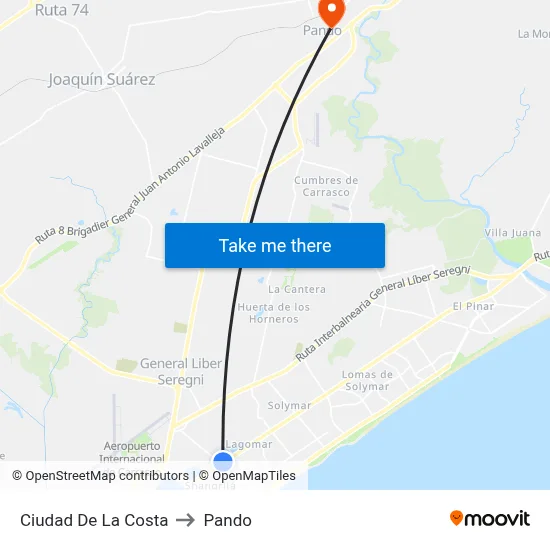 Ciudad De La Costa to Pando map