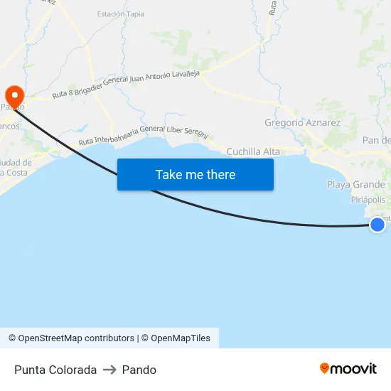Punta Colorada to Pando map