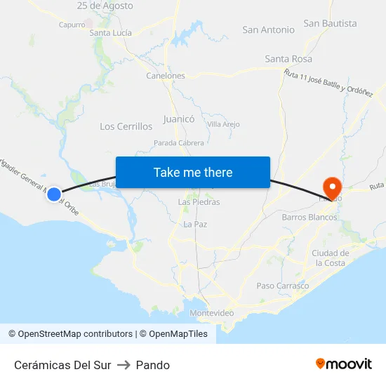 Cerámicas Del Sur to Pando map