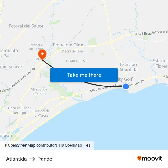 Atlántida to Pando map