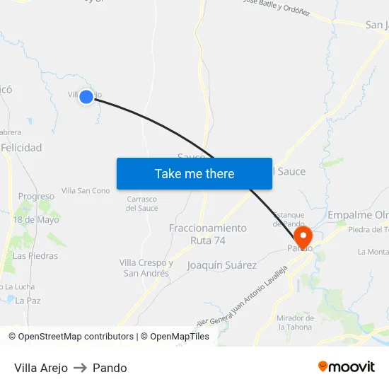 Villa Arejo to Pando map