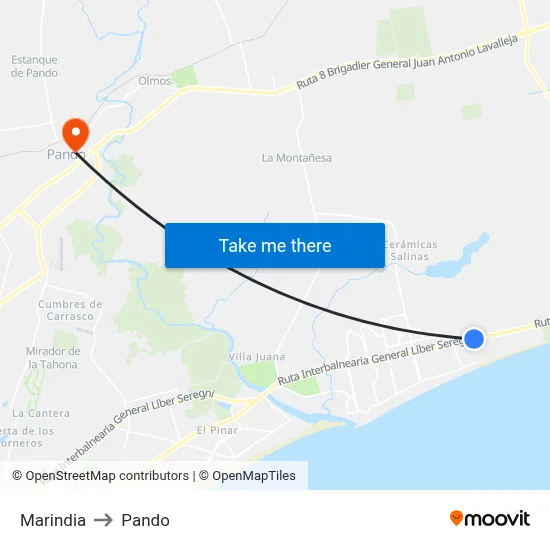 Marindia to Pando map