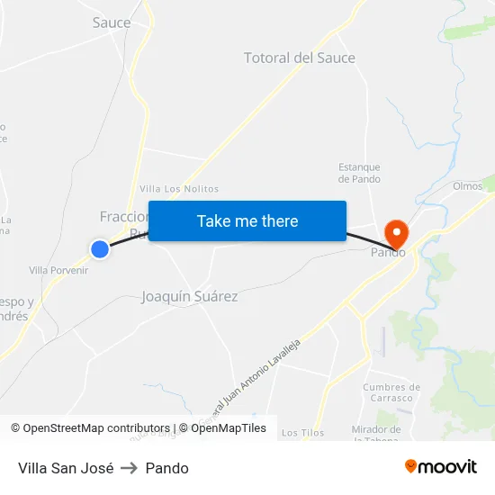 Villa San José to Pando map