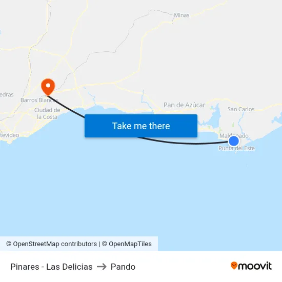 Pinares - Las Delicias to Pando map