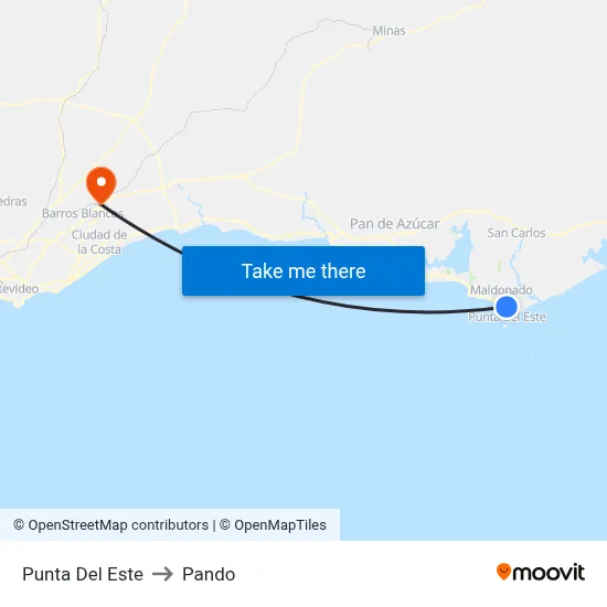 Punta Del Este to Pando map
