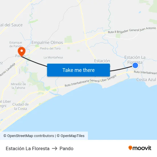Estación La Floresta to Pando map