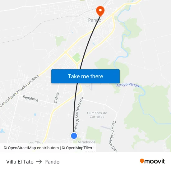 Villa El Tato to Pando map