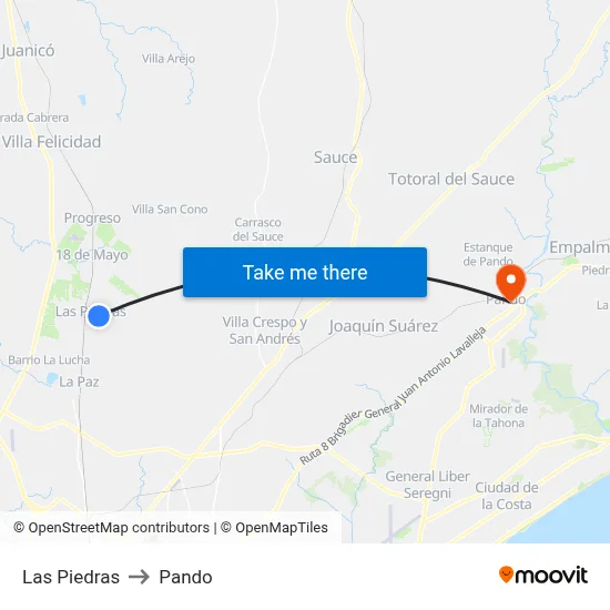 Las Piedras to Pando map