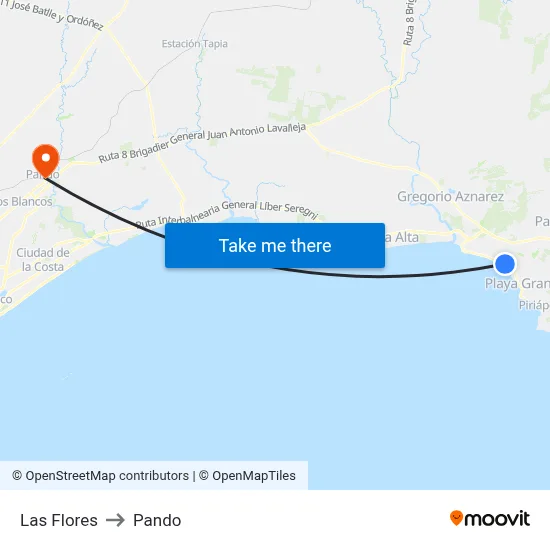 Las Flores to Pando map
